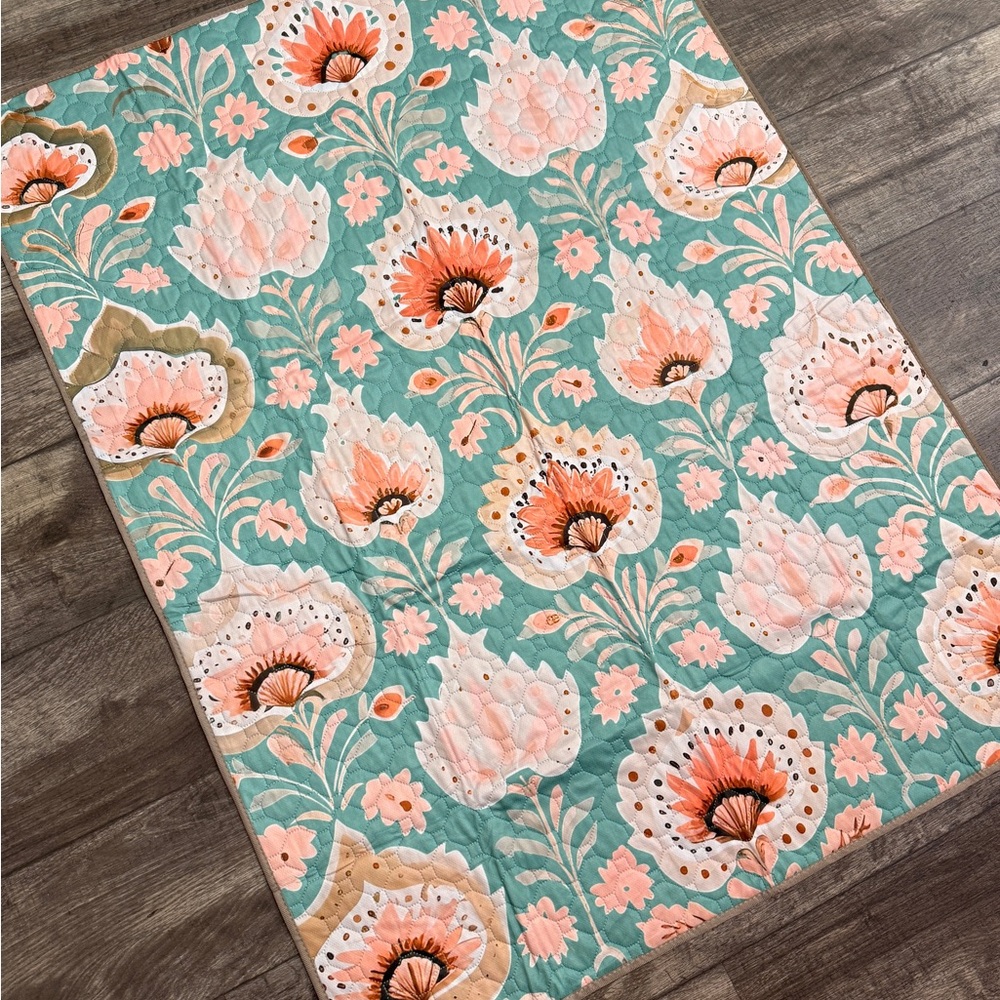 Washable Floral 2 Pack Mat in Coral and Teal Great for Kids and Pets